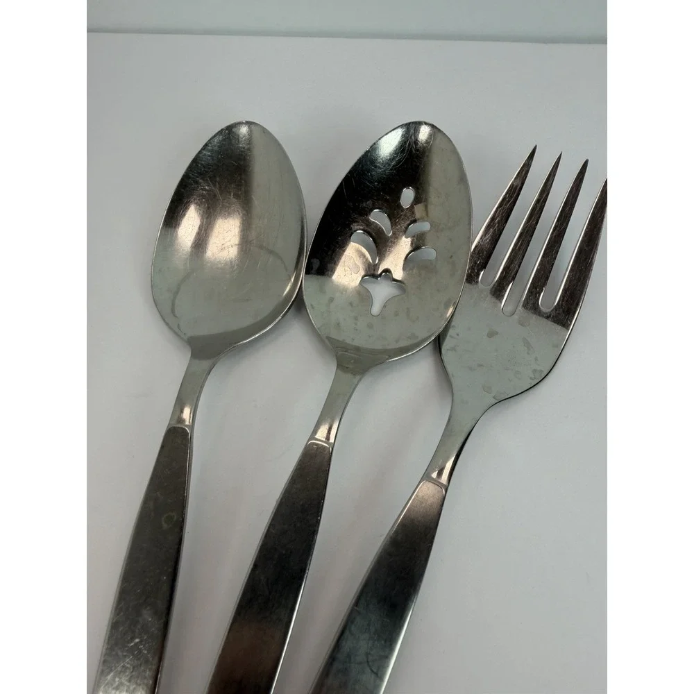 Oneida Community FROSTFIRE Stainless Set Slotted Serving Spoons Meat Fork